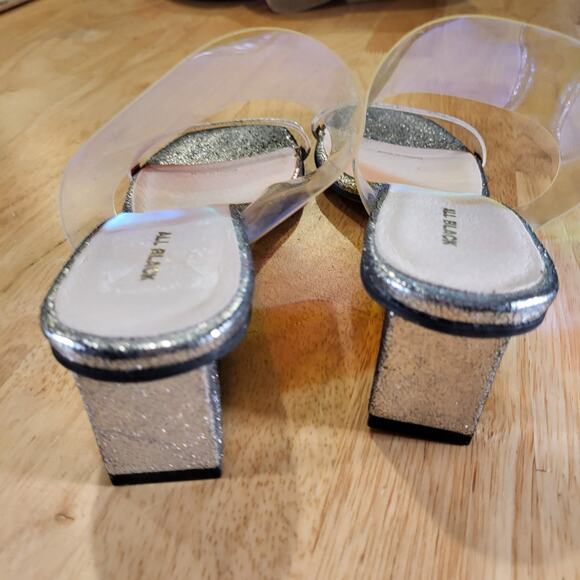 All Black Silver Metallic Iridescent Clear Band Wedge Size 40 - Picture 4 of 9